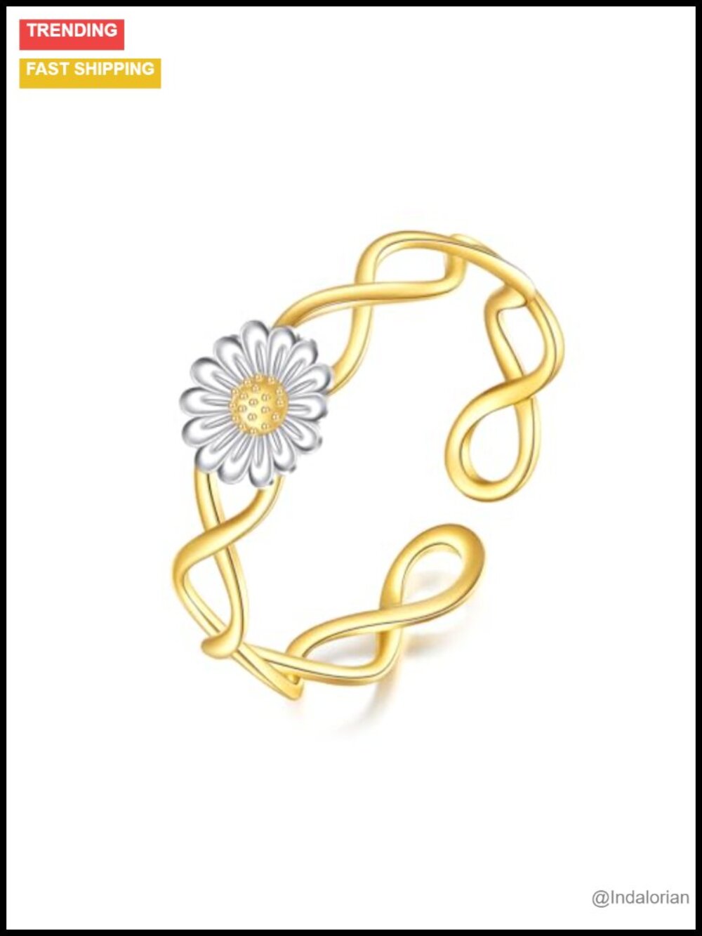 14K Gold Daisy Toe Ring for Women Real Solid 14kt Adjustable Open Toe Ring Fine